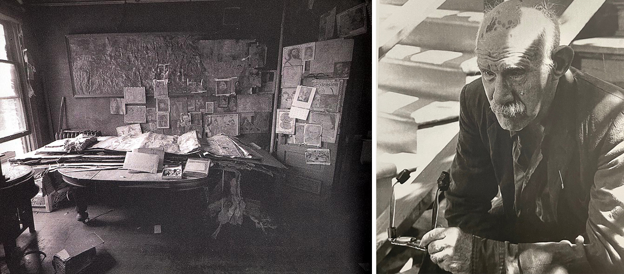 좌 • 1972년 아파트 주인 나단 러너가 촬영한 헨리 다거의 방.(나단 러너는 사진가였다.)       다거가 죽은 후에도 러너 부부는 사후 약 20년간, 방을 그대로 보존했다. 이유는 “헨리의        영혼이 머무르고 있을 것 같아서.” | 출처•www.interestingideas.com우 • 1971년 경 David Berglund가 찍은 헨리 다거. 다거는 생전에 단 3장의 사진을 남겼다.      | 출처•Wikipedia